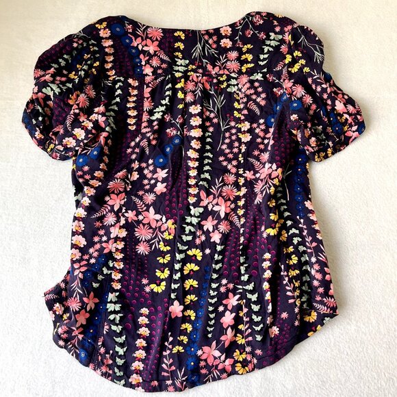 Anthropologie Meadow Rue Blouse Top 6 Eldoret Navy Pink Floral Wrap Short Sleeve - Picture 11 of 12